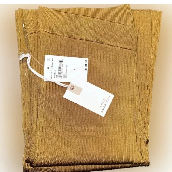 GOOD AMERICAN Plaited Boss Flare Pants Golden Brown 4 - Picture 9 of 12